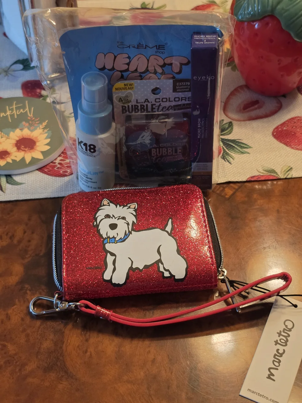 Marc Tetro Red Glitter Dog Wallet with Zipper Wristlet